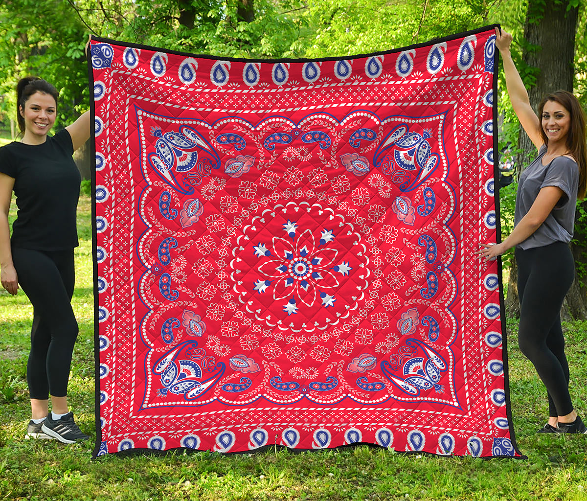 Red Blue And White Bandana Print Quilt