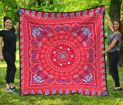 Red Blue And White Bandana Print Quilt