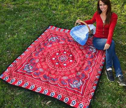 Red Blue And White Bandana Print Quilt