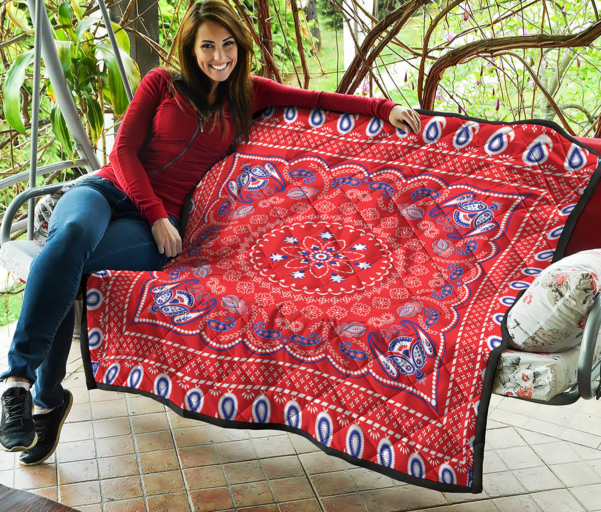 Red Blue And White Bandana Print Quilt