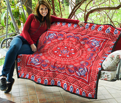 Red Blue And White Bandana Print Quilt