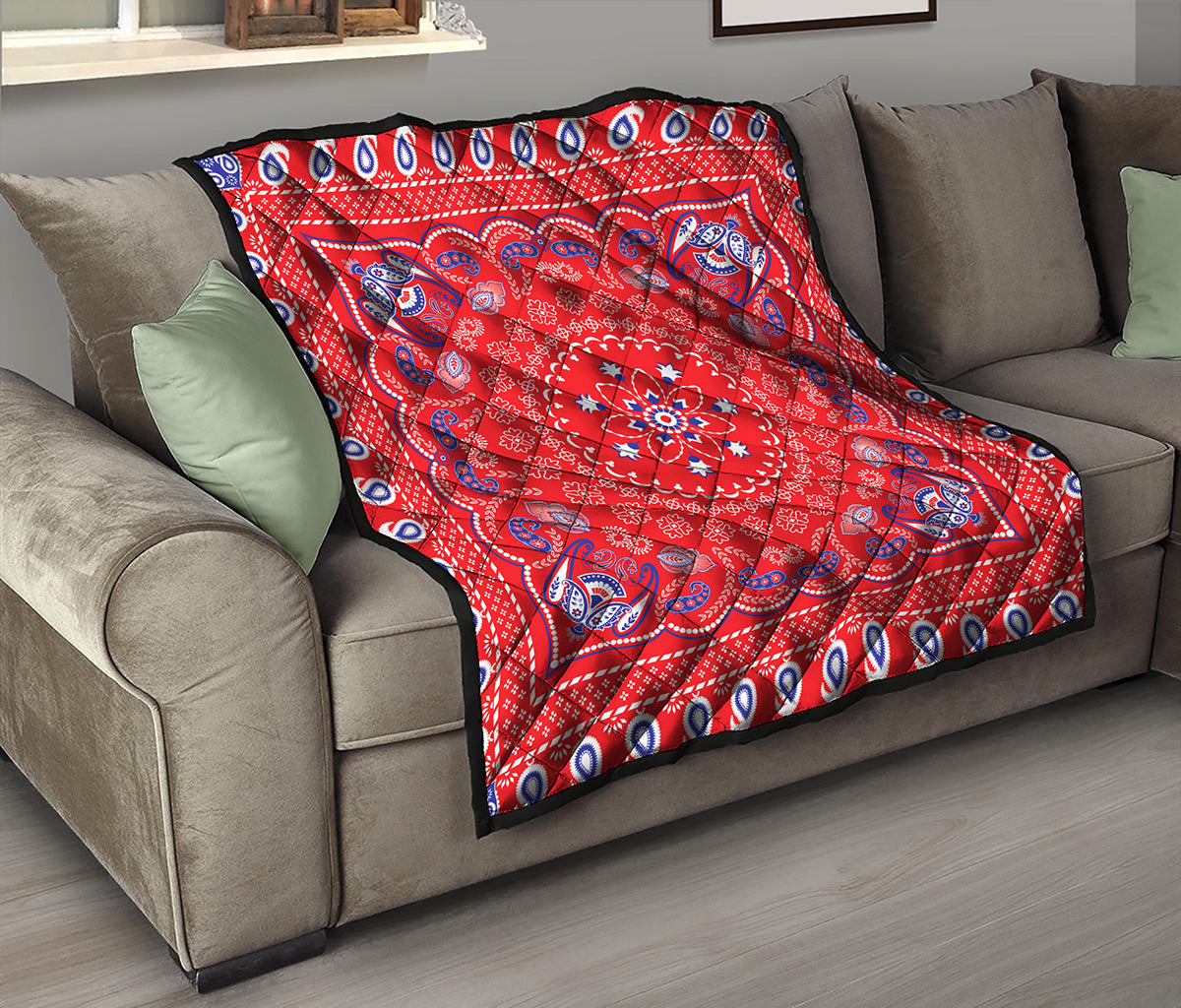 Red Blue And White Bandana Print Quilt