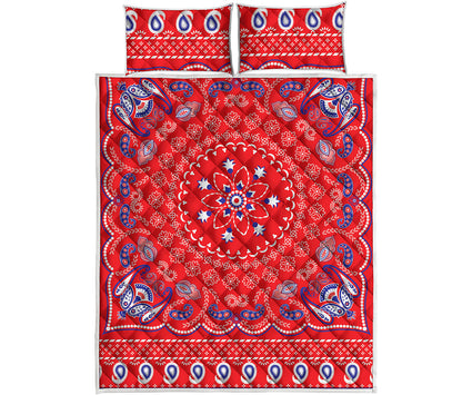 Red Blue And White Bandana Print Quilt Bed Set