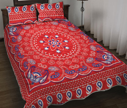 Red Blue And White Bandana Print Quilt Bed Set