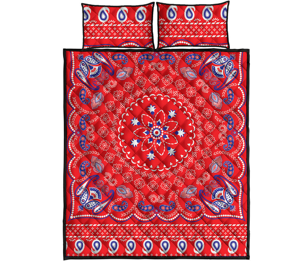 Red Blue And White Bandana Print Quilt Bed Set