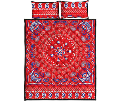Red Blue And White Bandana Print Quilt Bed Set