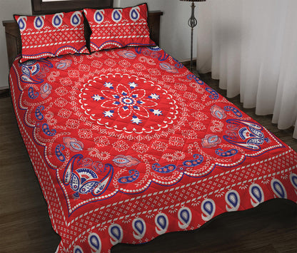 Red Blue And White Bandana Print Quilt Bed Set