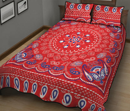 Red Blue And White Bandana Print Quilt Bed Set
