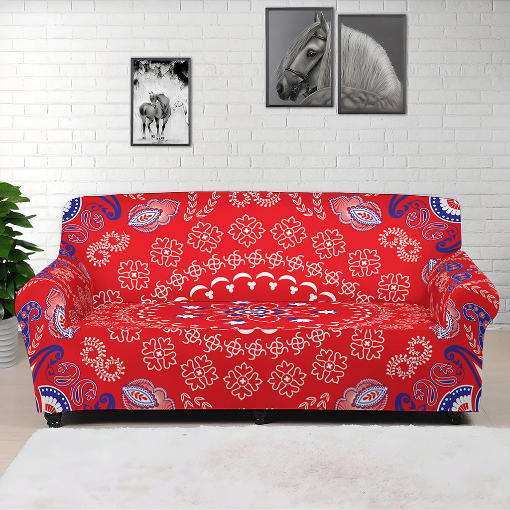 Red Blue And White Bandana Print Sofa Cover