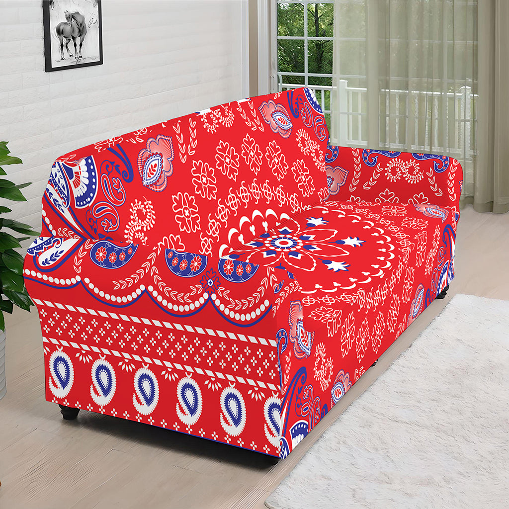 Red Blue And White Bandana Print Sofa Cover