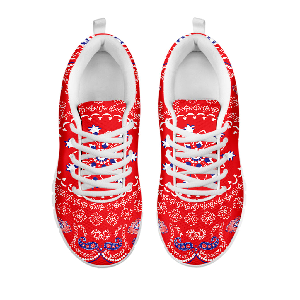 Red Blue And White Bandana Print White Sneakers