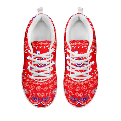 Red Blue And White Bandana Print White Sneakers
