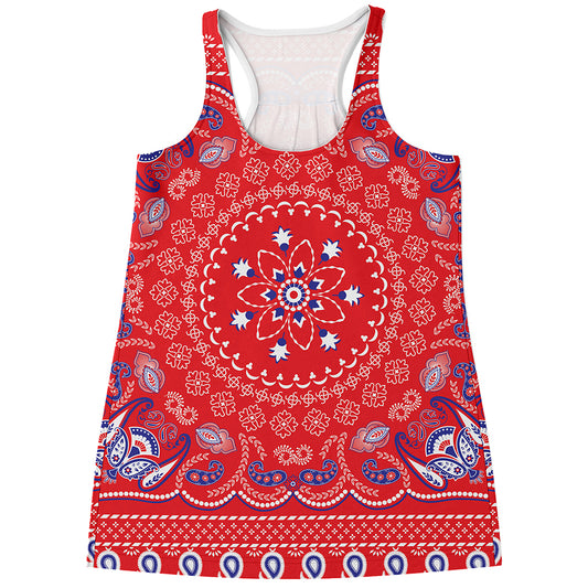 Red Blue And White Bandana Print Women's Racerback Tank Top