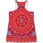 Red Blue And White Bandana Print Women's Racerback Tank Top