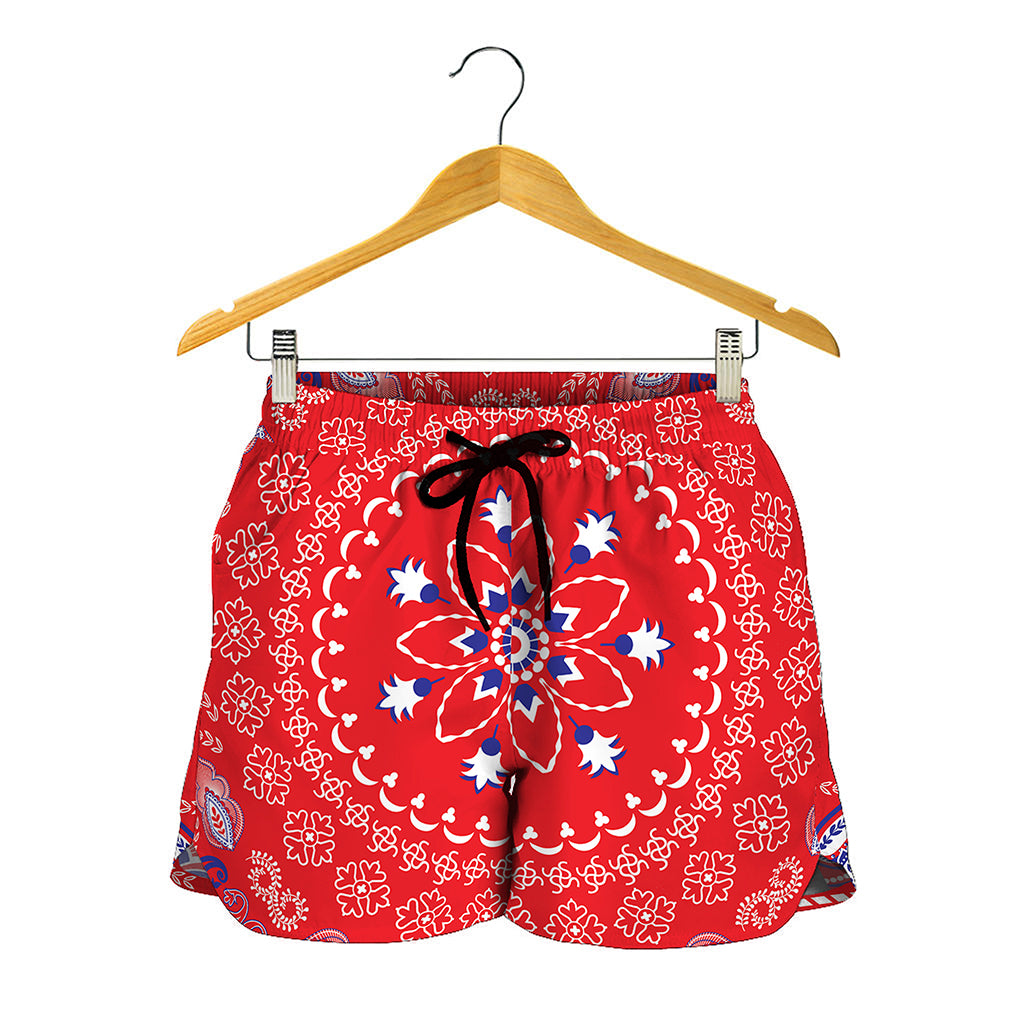 Red Blue And White Bandana Print Women's Shorts