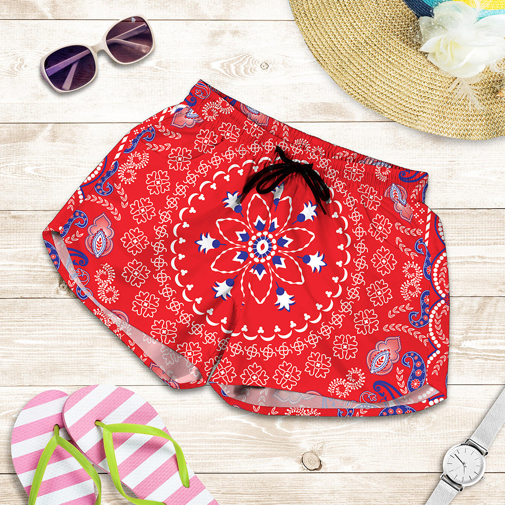 Red Blue And White Bandana Print Women's Shorts