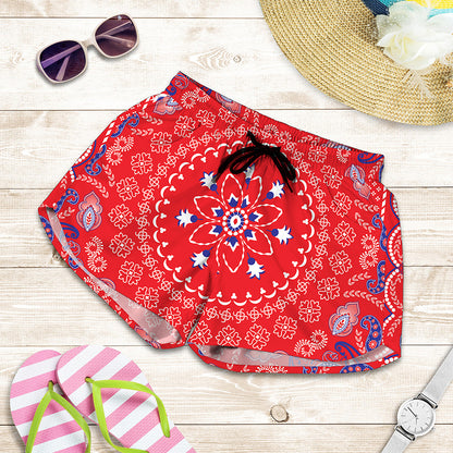 Red Blue And White Bandana Print Women's Shorts