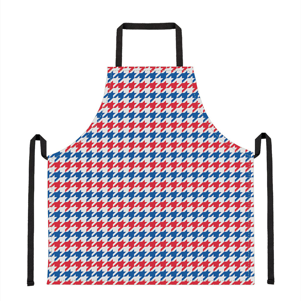 Red Blue And White Houndstooth Print Apron