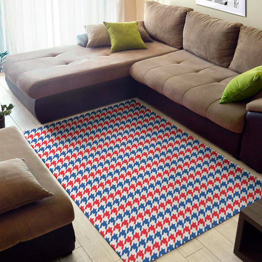 Red Blue And White Houndstooth Print Area Rug