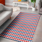 Red Blue And White Houndstooth Print Area Rug