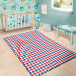 Red Blue And White Houndstooth Print Area Rug