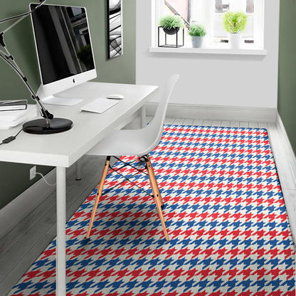 Red Blue And White Houndstooth Print Area Rug