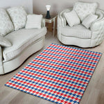 Red Blue And White Houndstooth Print Area Rug