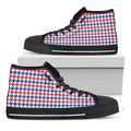 Red Blue And White Houndstooth Print Black High Top Sneakers