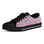 Red Blue And White Houndstooth Print Black Low Top Shoes