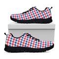 Red Blue And White Houndstooth Print Black Running Shoes