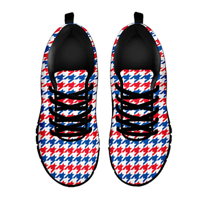 Red Blue And White Houndstooth Print Black Sneakers