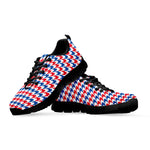 Red Blue And White Houndstooth Print Black Sneakers