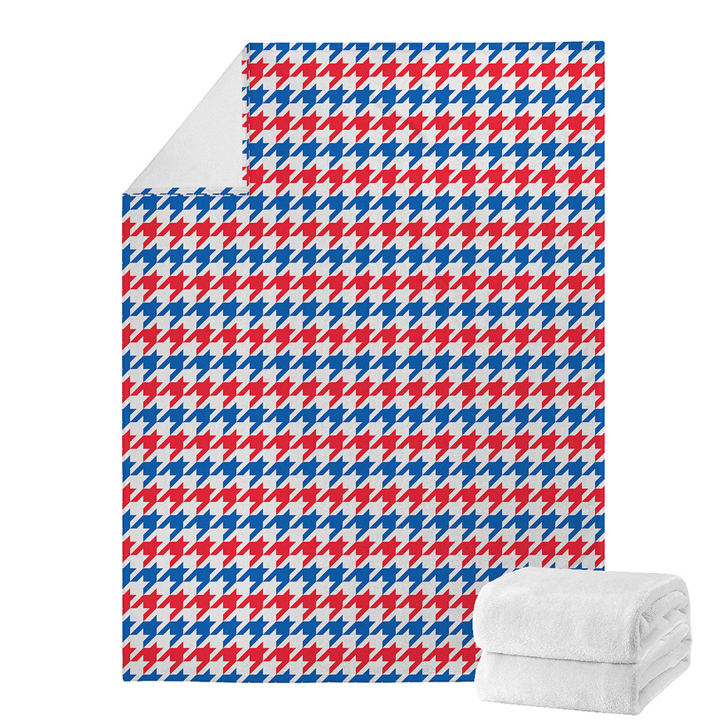 Red Blue And White Houndstooth Print Blanket