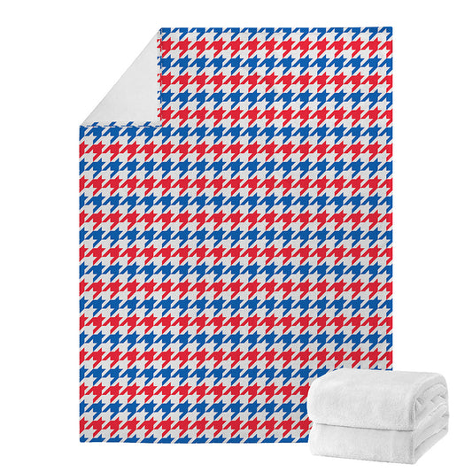 Red Blue And White Houndstooth Print Blanket