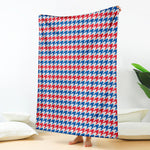 Red Blue And White Houndstooth Print Blanket