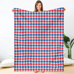 Red Blue And White Houndstooth Print Blanket