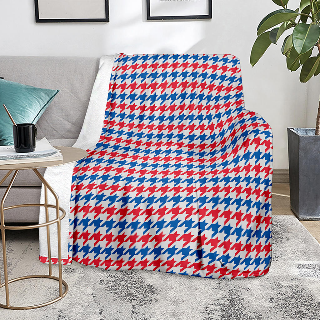 Red Blue And White Houndstooth Print Blanket