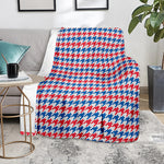 Red Blue And White Houndstooth Print Blanket