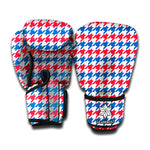 Red Blue And White Houndstooth Print Boxing Gloves