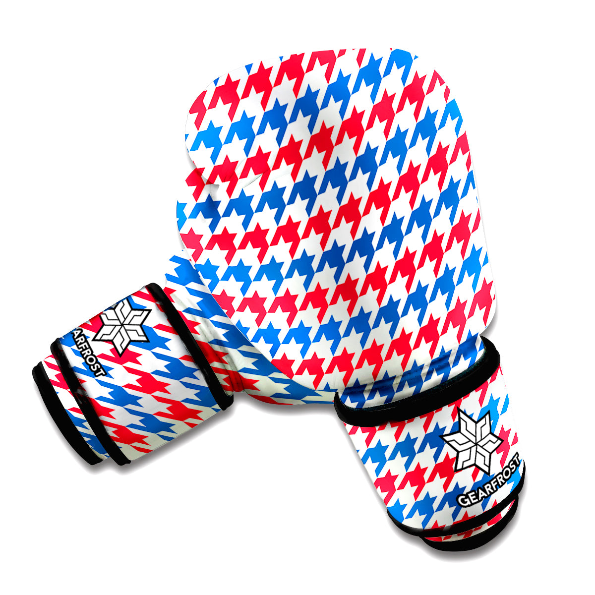 Red Blue And White Houndstooth Print Boxing Gloves