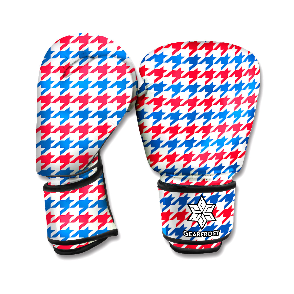 Red Blue And White Houndstooth Print Boxing Gloves