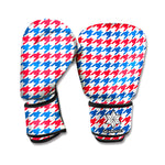 Red Blue And White Houndstooth Print Boxing Gloves