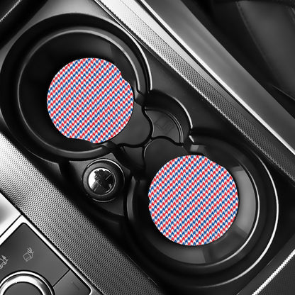 Red Blue And White Houndstooth Print Car Coasters