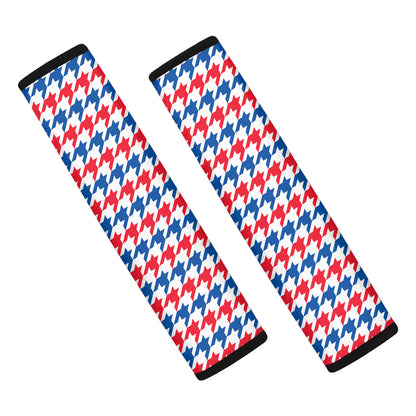 Red Blue And White Houndstooth Print Car Seat Belt Covers