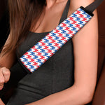 Red Blue And White Houndstooth Print Car Seat Belt Covers