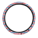 Red Blue And White Houndstooth Print Car Steering Wheel Cover