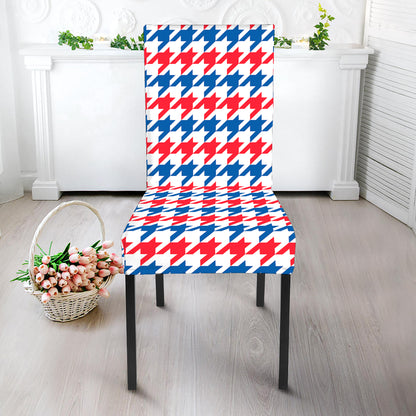 Red Blue And White Houndstooth Print Dining Chair Slipcover