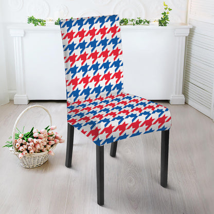 Red Blue And White Houndstooth Print Dining Chair Slipcover