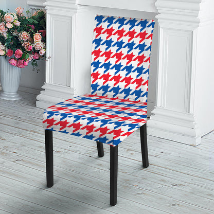 Red Blue And White Houndstooth Print Dining Chair Slipcover