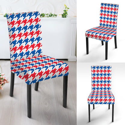 Red Blue And White Houndstooth Print Dining Chair Slipcover